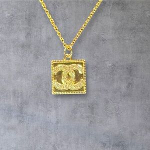 Upcycled Chic Gold Square Pendant Necklace